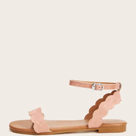 Scalloped Trim Buckle Strap Flat Sandals - Picture 5 of 5